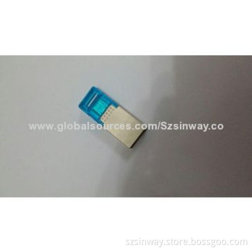 Mini Dual-USB Flash Drive with Micro USB Port, Customized Colors Welcomed
